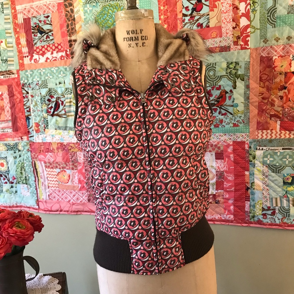 Aeropostale Down Vest with Faux Fur Trim